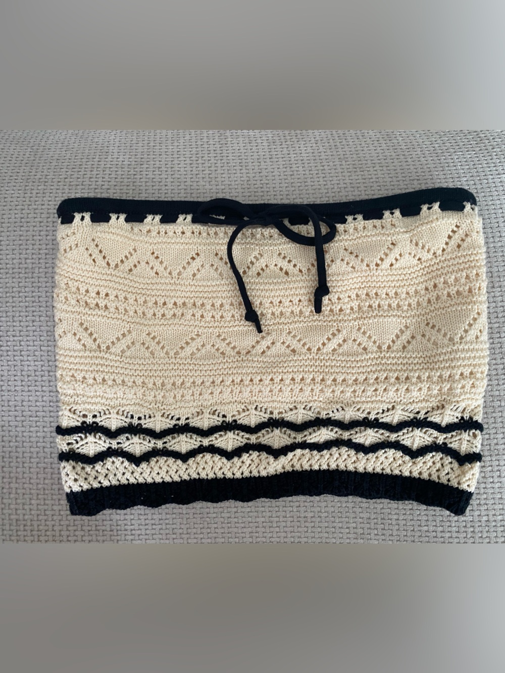Hollister Cream and Black Crocheted Detail Bandeau